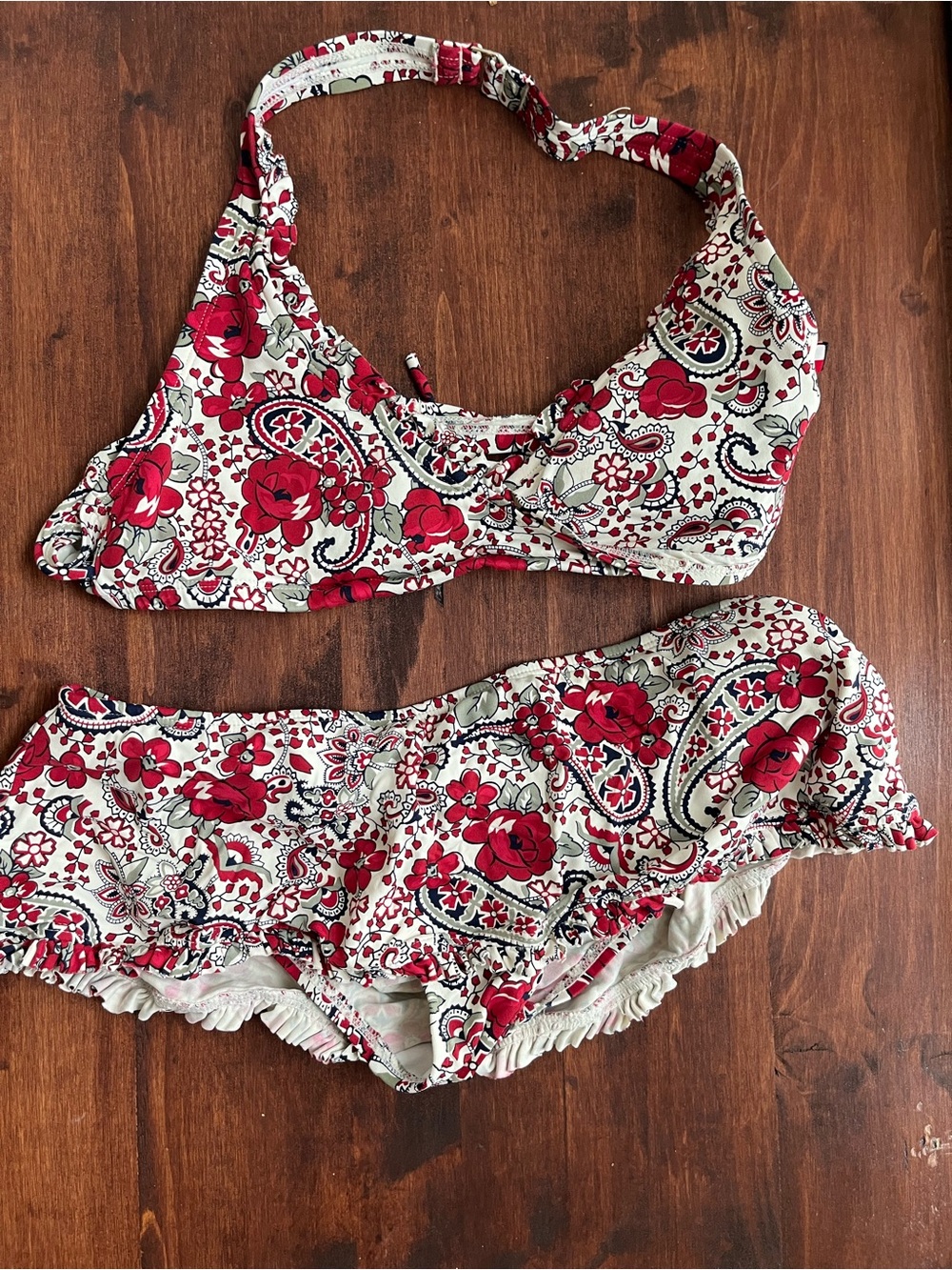 Tommy Hilfiger Red and White Floral Paisley Bikini Set
